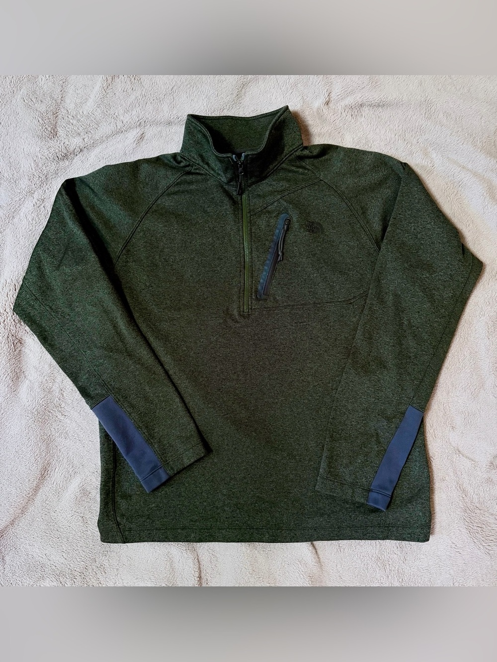 The North Face Men's Dark Green 1/4 Zip Performance Pullover- Large